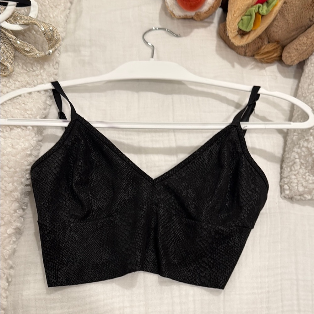 Black Cropped Camisole with Snake Print